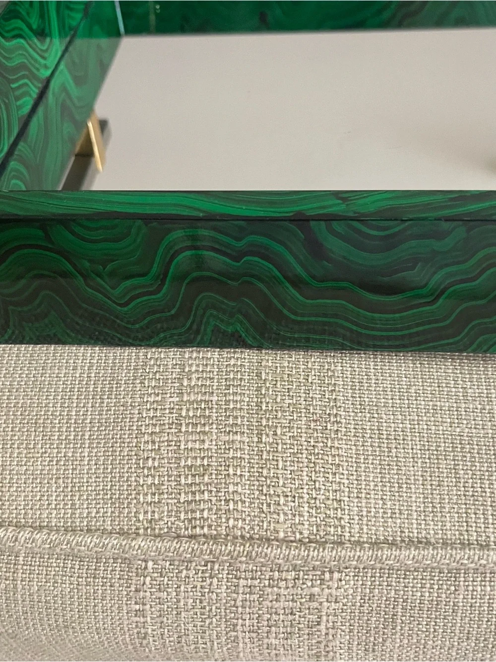 John Richard Emerald Green /black Glass Vanity Tray with Gold/silver Handles
